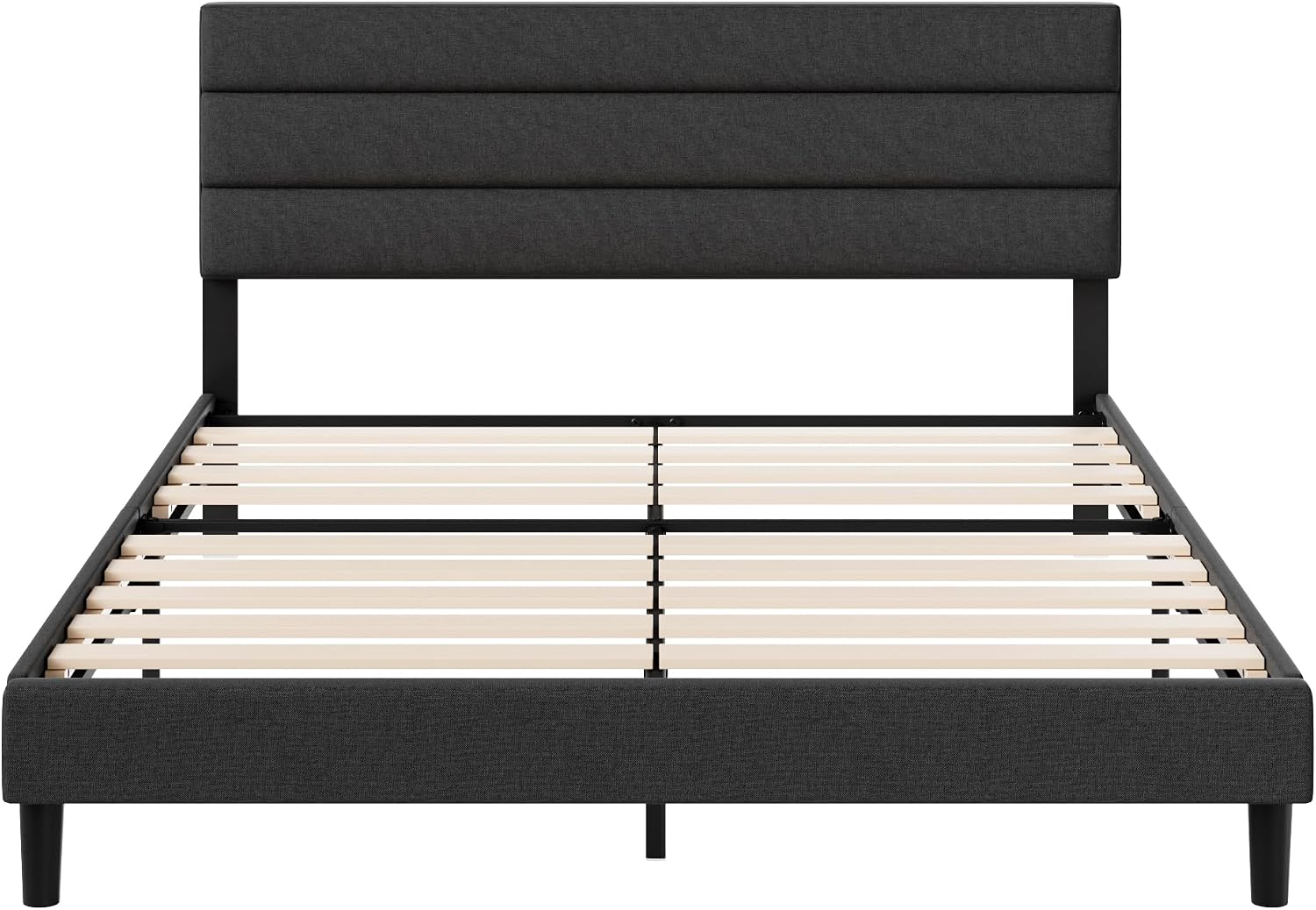 Zinus King Piper Upholstered Platform Bed with Horizontal Paneled Headboard, Wooden Slat Support, No Box Spring Needed, Easy Assembly, Eco Friendly Packaging, Dark Grey
