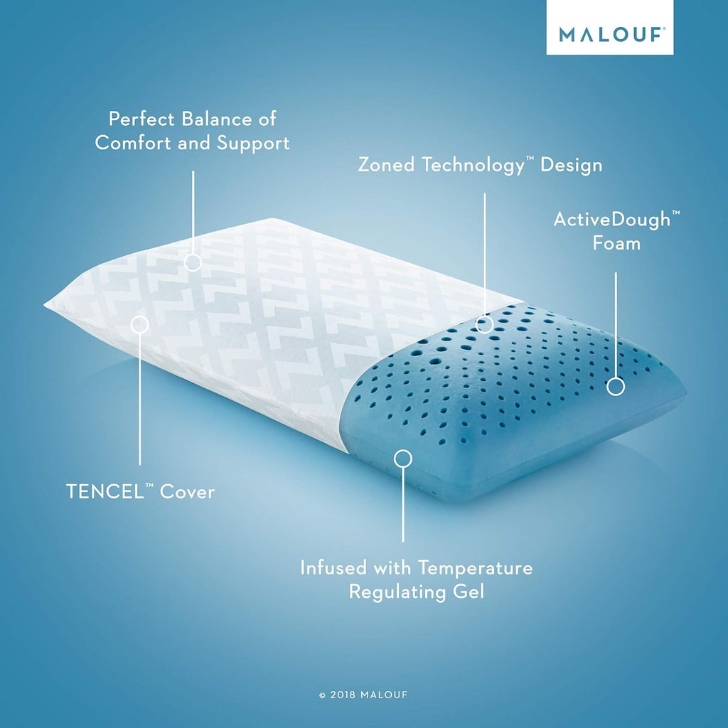 MALOUF Zoned Pillow Infused with Temperature Regulating Gel-New ACTIVEDOUGH Formula is Responsive, Supportive, and Plush-Mid Loft-Queen, Blue