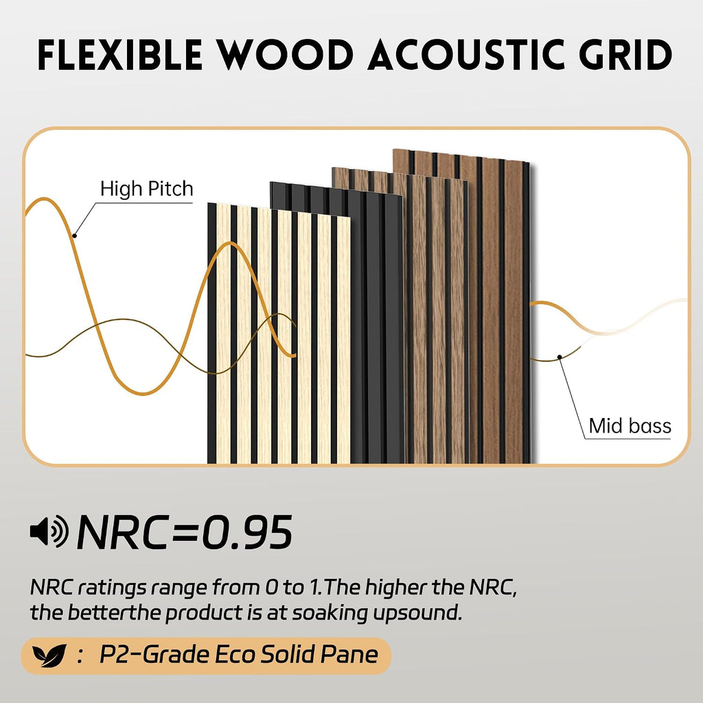 RITOLLO 4-Piece Wood Slat Panels for Wall 94.5'×11' Acoustic Panels for Interior Wall Decor 3D Fluted Sound Absorbing Panel - Natural Walnut
