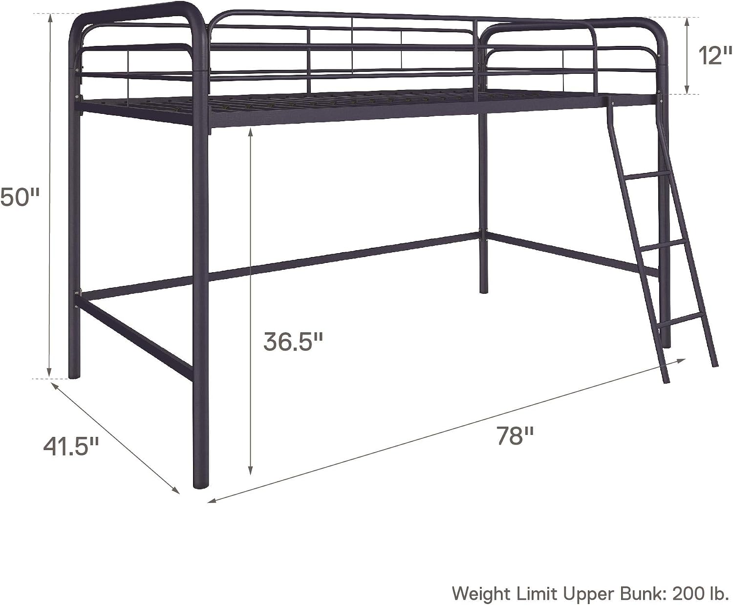 DHP Jett Junior Twin Metal Loft Bed, Navy