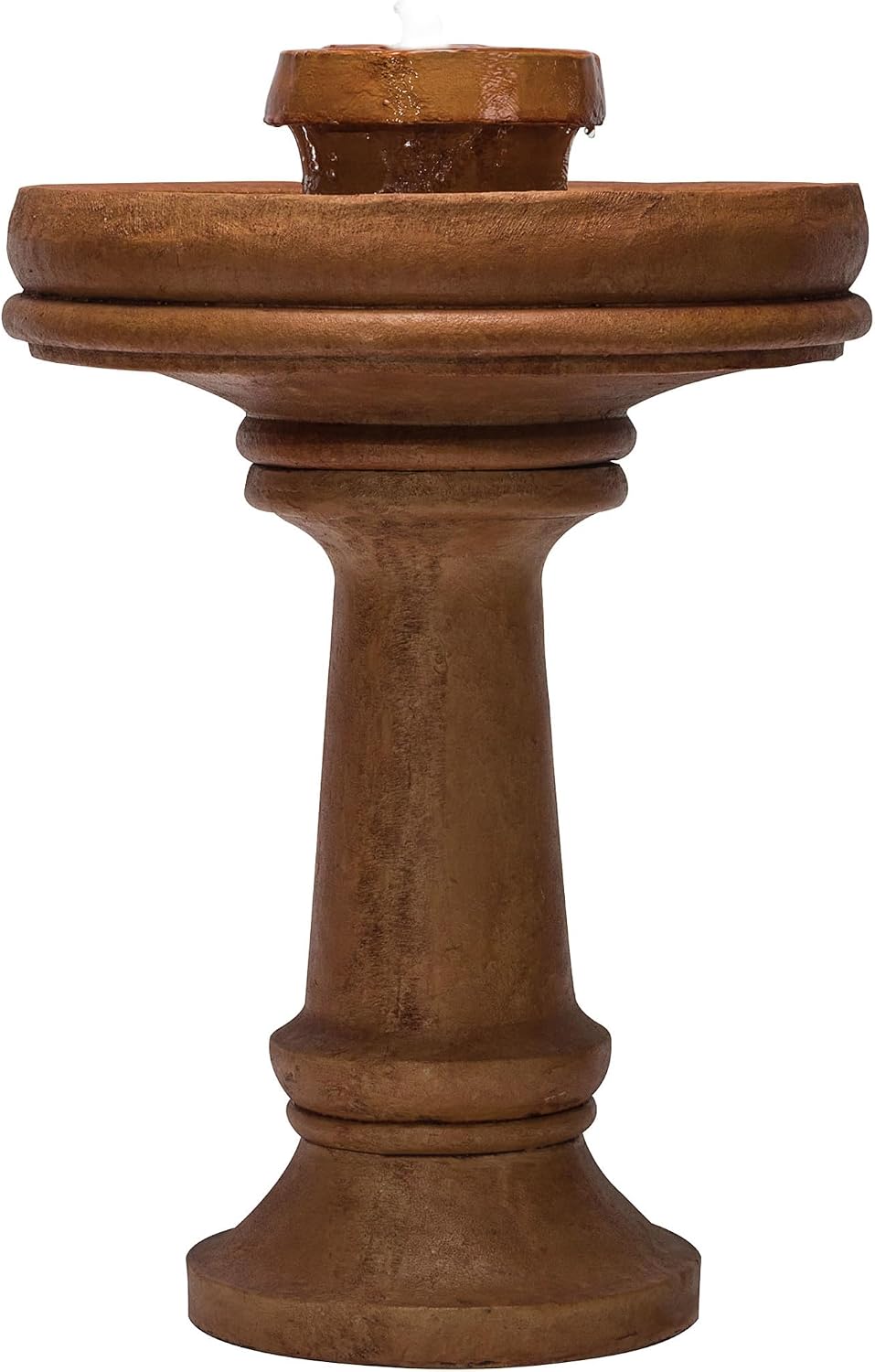 Alpine Corporation TZL202 Outdoor Floor Vintage Pedestal Water Fountain with Bird Bath and LED Lights, 29', Brown