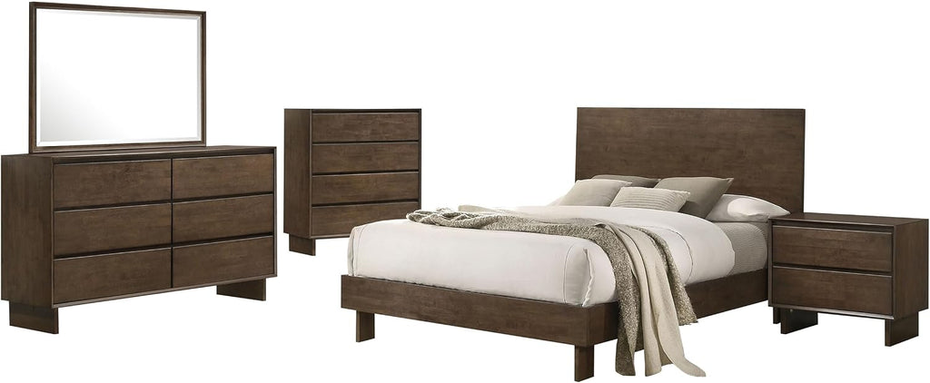 Coaster Home Furnishings Glenwood Transitional 5-Piece Bedroom Set Queen Size Panel Bed Frame 48-inch Headboard Warm Brown 225011Q-S5