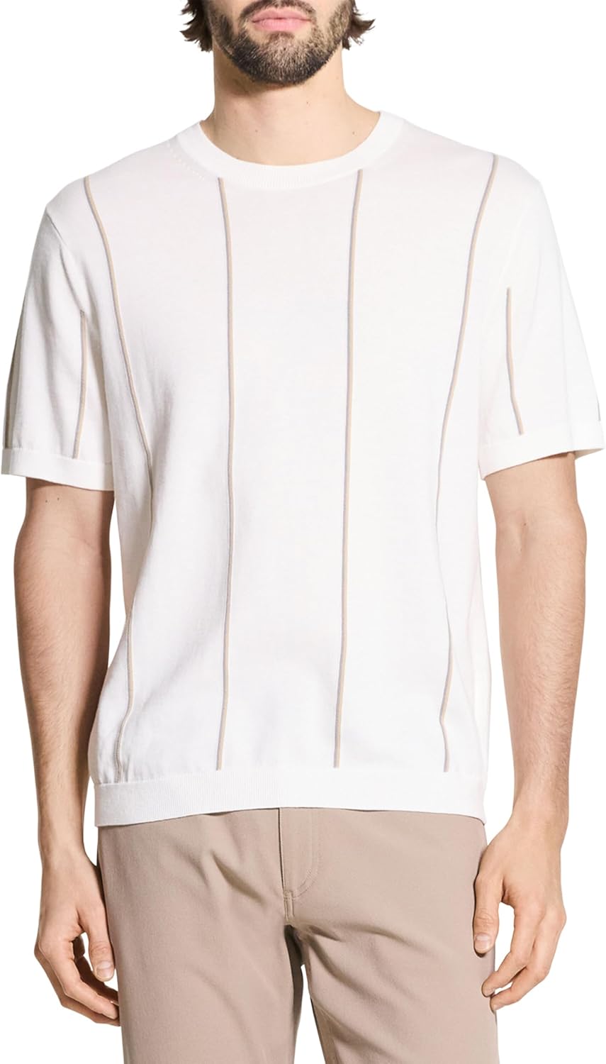 Theory Men's Short Sleeve Crewneck Stripe in Tactile Cotton