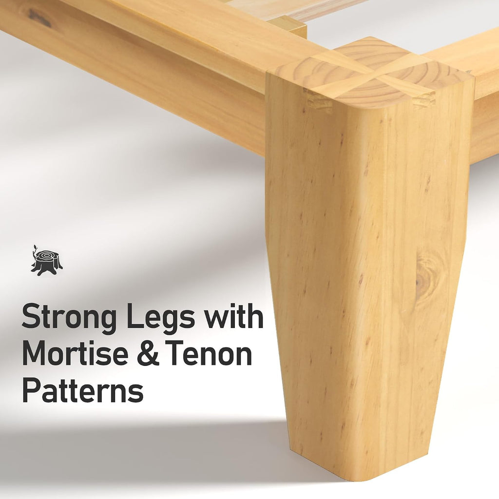 Lifezone Wood Queen Platform Bed Frame, Premium Solid Wood, Sturdy Structure, 3.78' Thickened & 14' Height Legs, Easily Assemble, Mortise & Tenon Joints Patterns, Natural