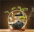 Crane Tabletop Water Fountains Indoor Waterfall with LED Light Mist Desk Fountain for Feng Shui Wealth Boom with Mist and Backflow Incense Holder for Meditation Planting