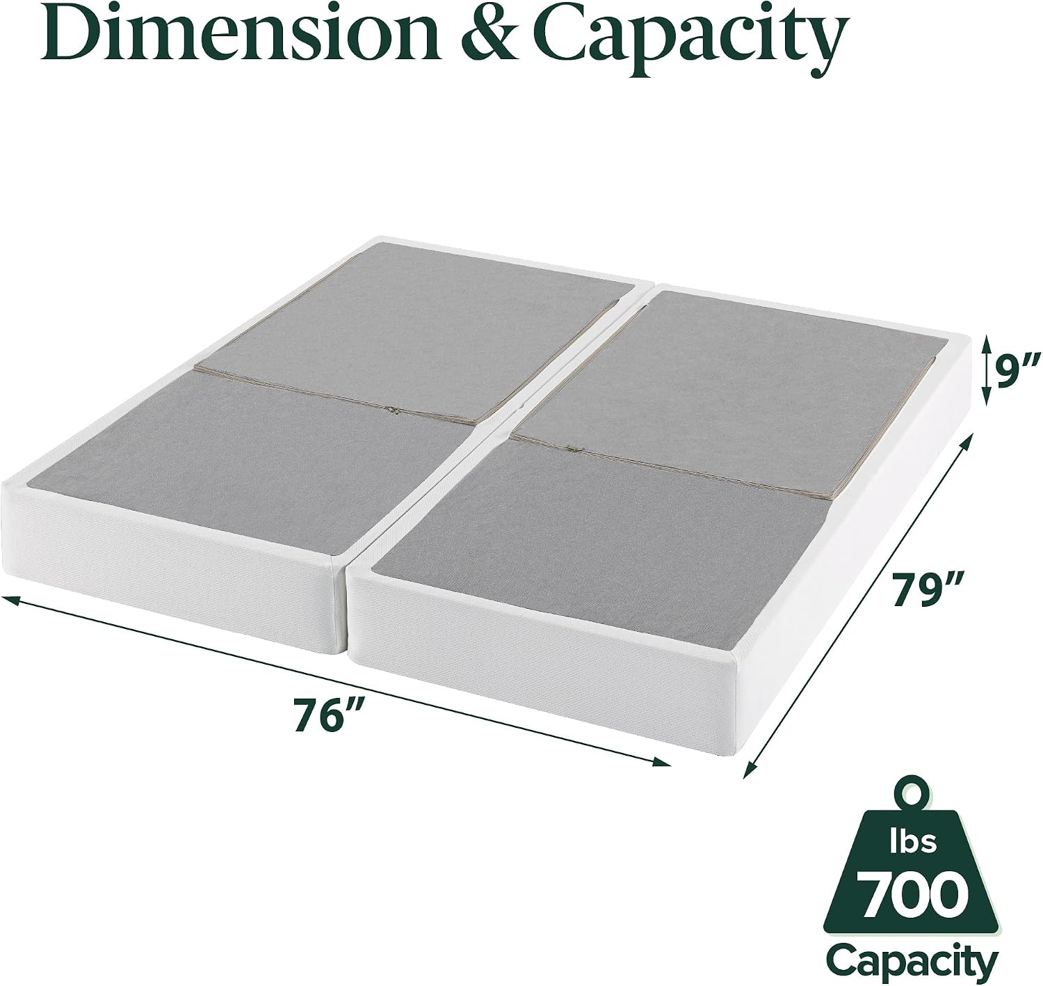 ZINUS 9 Inch No Assembly Metal Box Spring, Cool Mattress Foundation, Sturdy Metal Structure, Split King, White