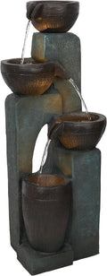 Alpine Corporation TZL396 31' 4 Tier Bowls Cascading Fountain with LED Lights, Elegant Outdoor Water Feature for Garden, Patio, Yard & Outdoor Spaces, Relaxing Waterfall Fountain, Gray