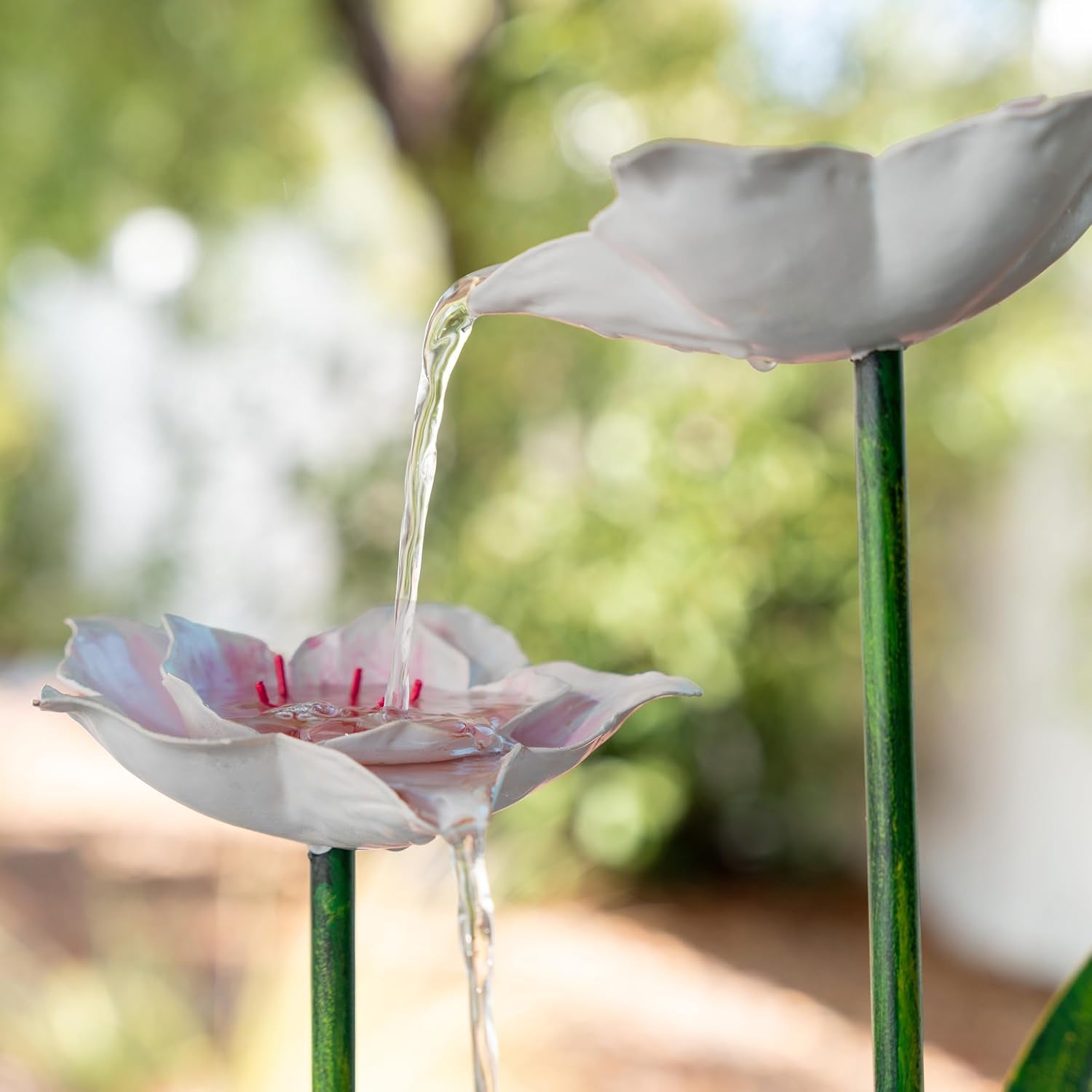 XBrand 39-Inch Freestanding Sculptural Metal Multi-Tier Flower Water Fountain with LED Lights, Multicolored