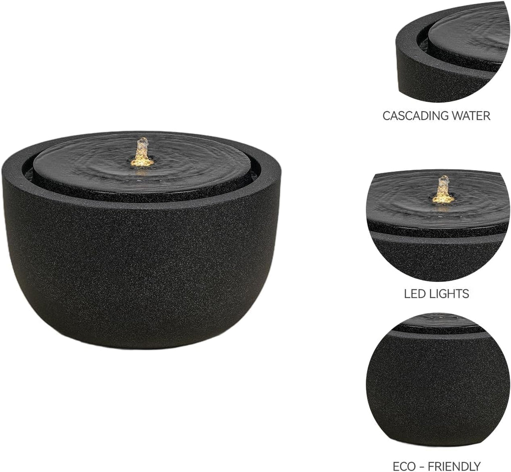 12.60' H Outdoor Water Fountain Made with Eco-Friendly Recyclable Materials, Polyethylene Round Bubbler Water Fountain Outdoor, Garden Decor with LED Light for Patio, Porch, Backyard (12.60')