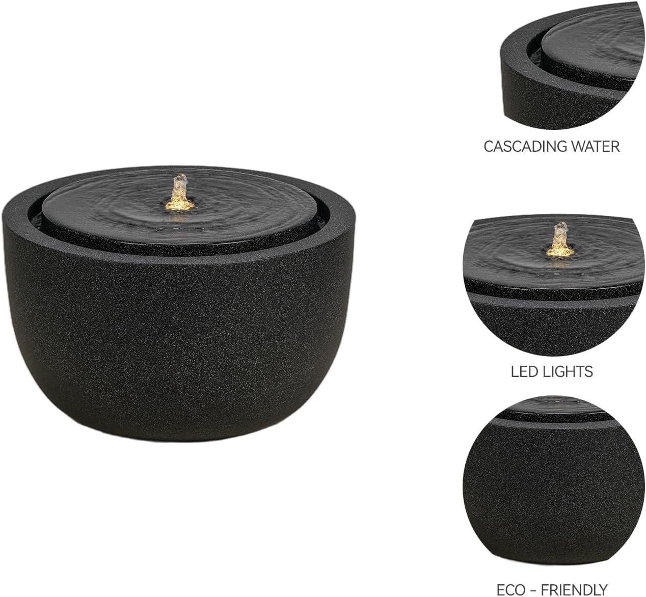 12.60' H Outdoor Water Fountain Made with Eco-Friendly Recyclable Materials, Polyethylene Round Bubbler Water Fountain Outdoor, Garden Decor with LED Light for Patio, Porch, Backyard (12.60')