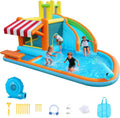 VEVOR Inflatable Pretend Market Bounce House with Blower Large 6-in-1 Kids Water Slide Castle with Splash Pool Climbing Wall Play Booth & Bounce Area for Kids