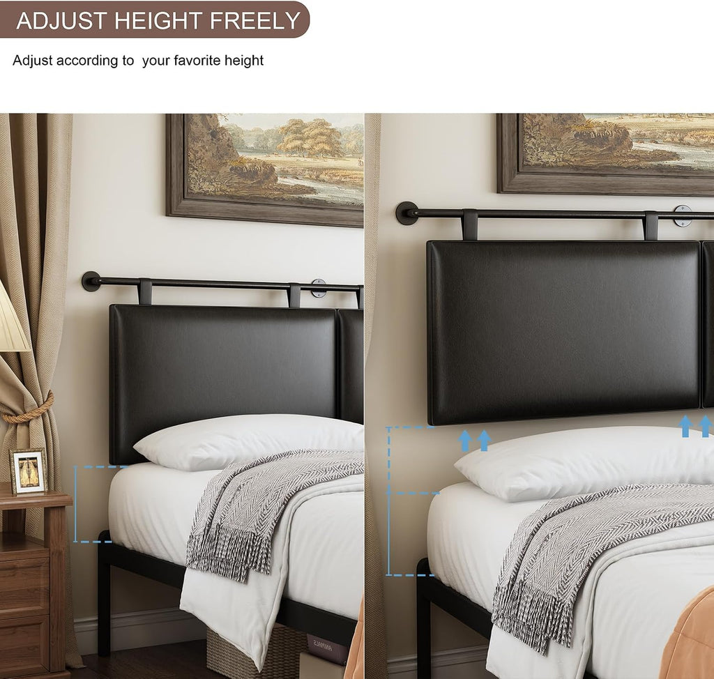 BSHOMGI King Size Headboard Wall Mount Headboard, PU Leather Head Board Only Black Hanging Head Boards, Industrial Pipe Modern Bed Backboard for Bedroom (Black, King) | PU Leather