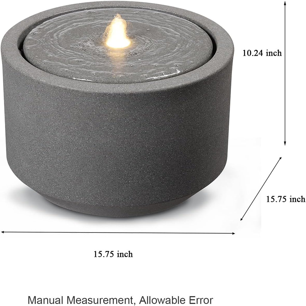 10.23' H Outdoor Water Fountain Made with Eco-Friendly Recyclable Materials, Polyethylene Round Bubbler Water Fountain Outdoor, Garden Decor with LED Light for Patio, Porch, Backyard