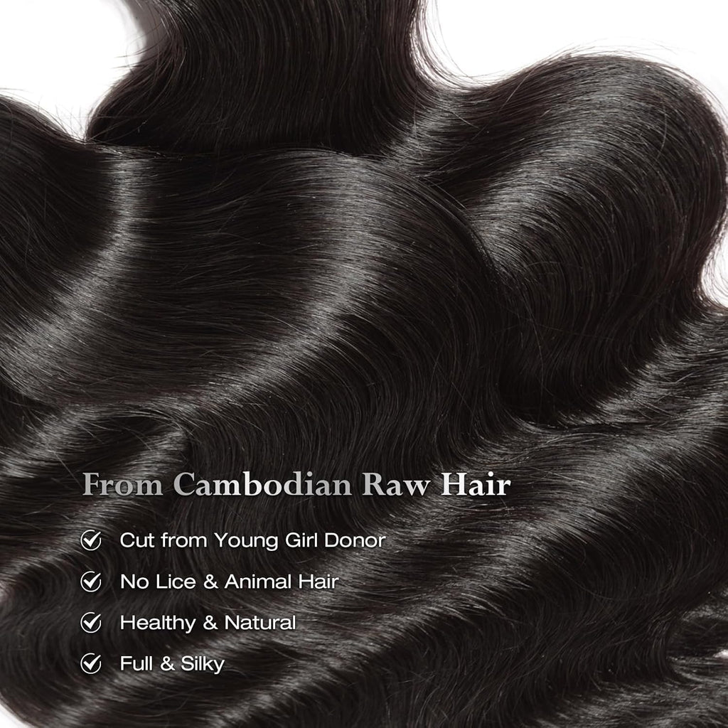 ASHINE Human Hair Bundles Body Wave, Unprocessed Cambodian Raw Hair Bundles for Women Natural Black 20 22 24 Inch, Keep Soft and Silky After Multiple Washes