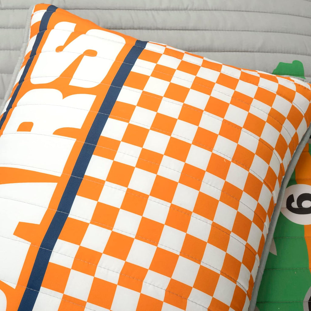 Lush Decor Racing Cars Reversible Oversized 5 Piece Quilt Set, Full/Queen, Gray & Orange