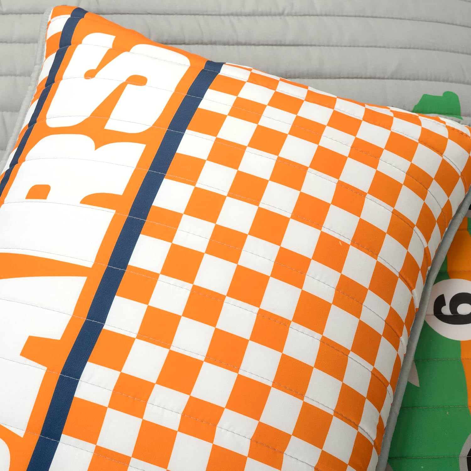Lush Decor Racing Cars Reversible Oversized 5 Piece Quilt Set, Full/Queen, Gray & Orange
