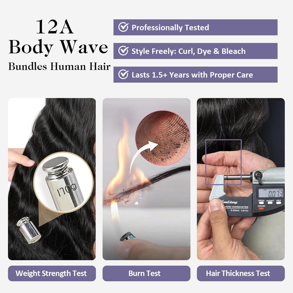 Body Wave Human Hair Bundles 12A Raw Bundles Human Hair,16 18 20 22 Inch Indian Virgin Bundles Human Hair Quick Weave, Triple Lifespan No Tangle Shedding Keep Texture Silky Soft After Multiple Washes