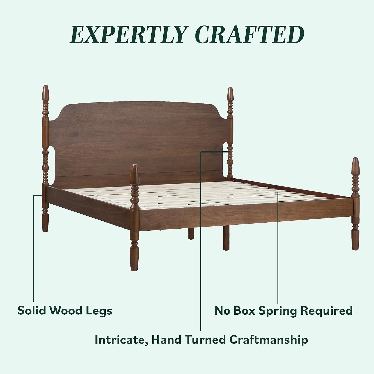 Walker Edison EZ Assembly Traditional Wood Spindle Post Bed, No Box Spring Bed Frame, Modern Farmhouse Bed, King Size, Dark Brown