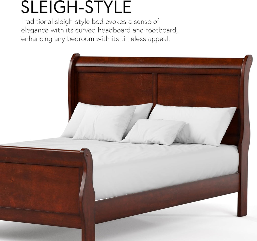 Furniture of America Arabella Traditional Solid Wood 3 Piece Bedroom Set, Queen Bed Frame and Nightstands Set of 2, Chic Sleigh Design Bedframe with Headboard and Footboard, Box Spring Needed, Cherry