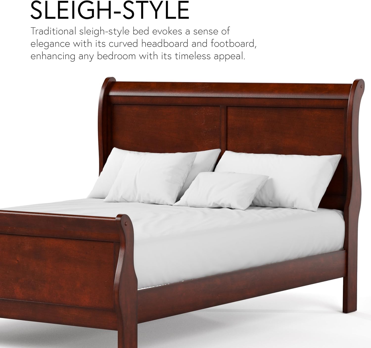Furniture of America Arabella Traditional Solid Wood 3 Piece Bedroom Set, Queen Bed Frame and Nightstands Set of 2, Chic Sleigh Design Bedframe with Headboard and Footboard, Box Spring Needed, Cherry