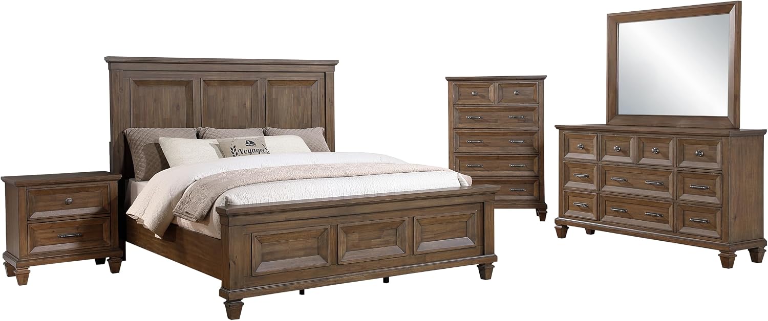 New Classic Furniture Mariana 5-Piece Wood Queen Bedroom Set, Vintage Mocha