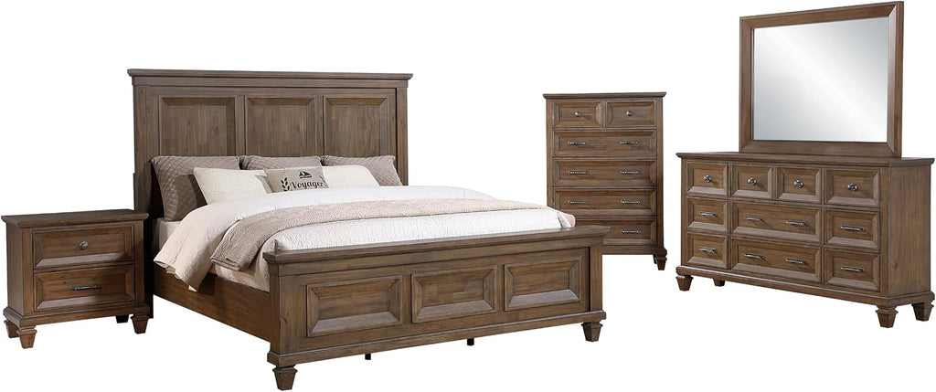 New Classic Furniture Mariana 5-Piece Wood Cal King Bedroom Set, Vintage Mocha