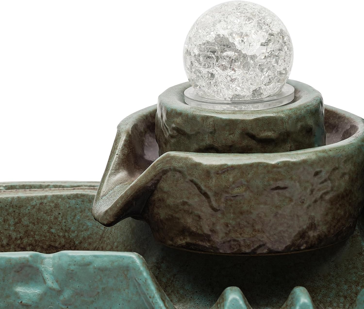 Modern Tabletop Water Fountain with LED Lights,Crystal Ball and Fish Tank, Decorative Indoor Fountain for Home Office Use,Desktop Waterfall with Horse Carving for Relaxation