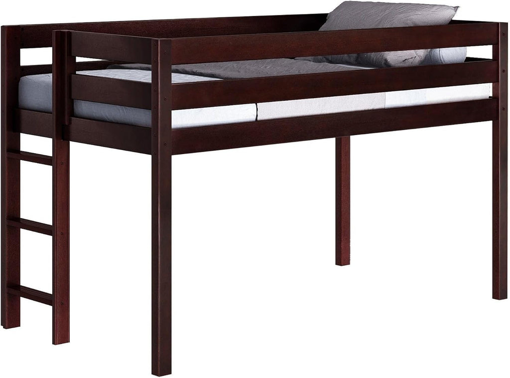 Jackpot! Contemporary Low Loft Twin Bed with End Ladder, Cherry