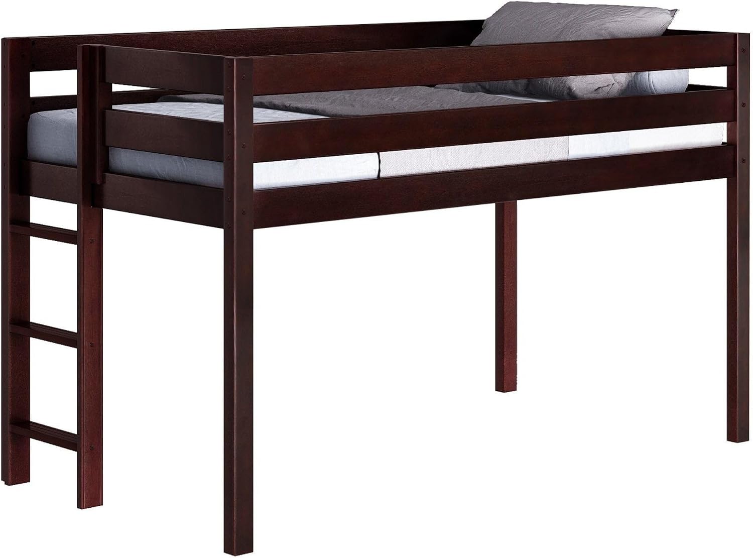 Jackpot! Contemporary Low Loft Twin Bed with End Ladder, Cherry