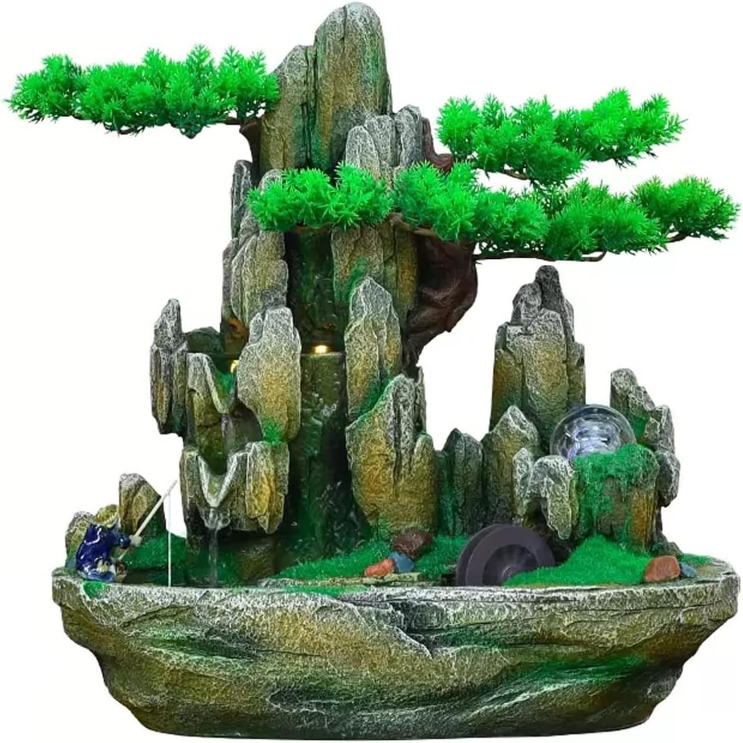 Indoor Water Feature,Ornaments Tabletop Fountain, Waterfall, Chinese Artificial Tree(L)