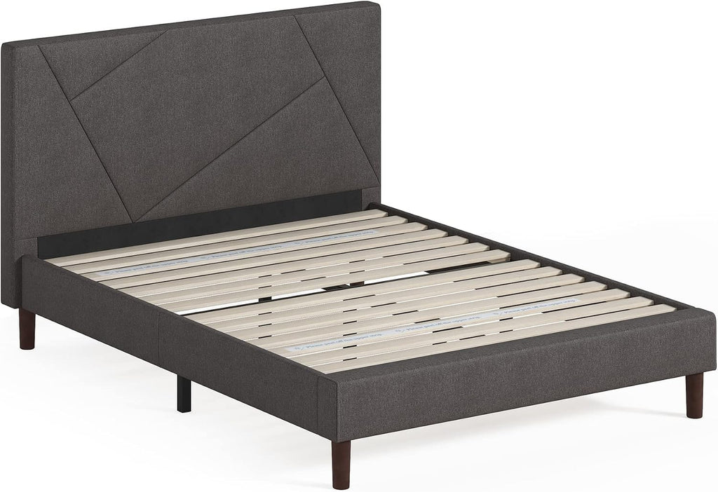 Zinus Judy Upholstered Platform Bed Frame, Mattress Foundation, Wood Slat Support, No Box Spring Needed, Easy Assembly, Full Grey