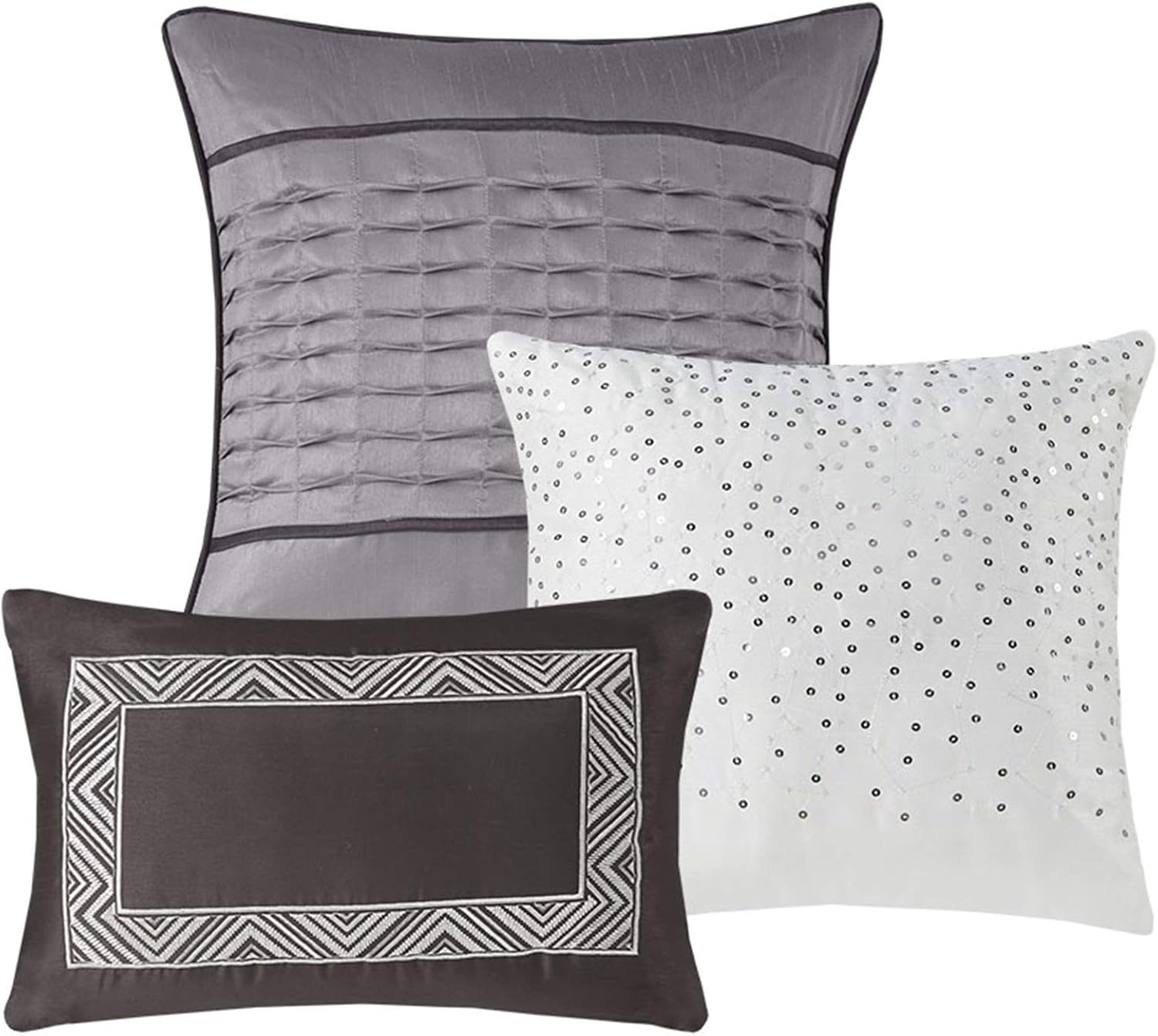 Madison Park Luxury Comforter Set-Traditional Jacquard Design All Season Down Alternative Bedding, Matching Bedskirt, Decorative Pillows, Cal King(104'x92'), Rhapsody, Striped Grey/Taupe 7 Piece