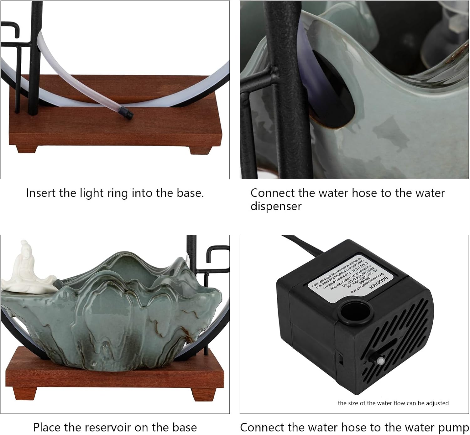 Indoor Tabletop Water Fountain - Round LED Light, Table Fish Tank, Mist Maker, Backflow Incense Burner, Indoor Zen Relaxation for Home Office Bedroom Living Room Decor