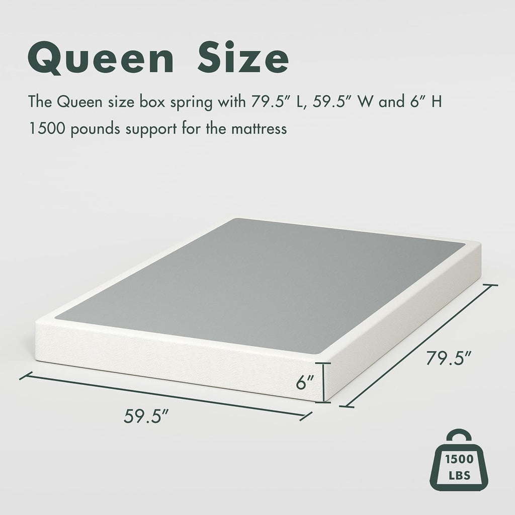 6-inch Metal Iron Mattress Foundation,Spring Box,Noise-Reducing Anti-Slip Design,Removable Fabric Cover,Tool-Free Assembly (Queen (U.S. Standard))