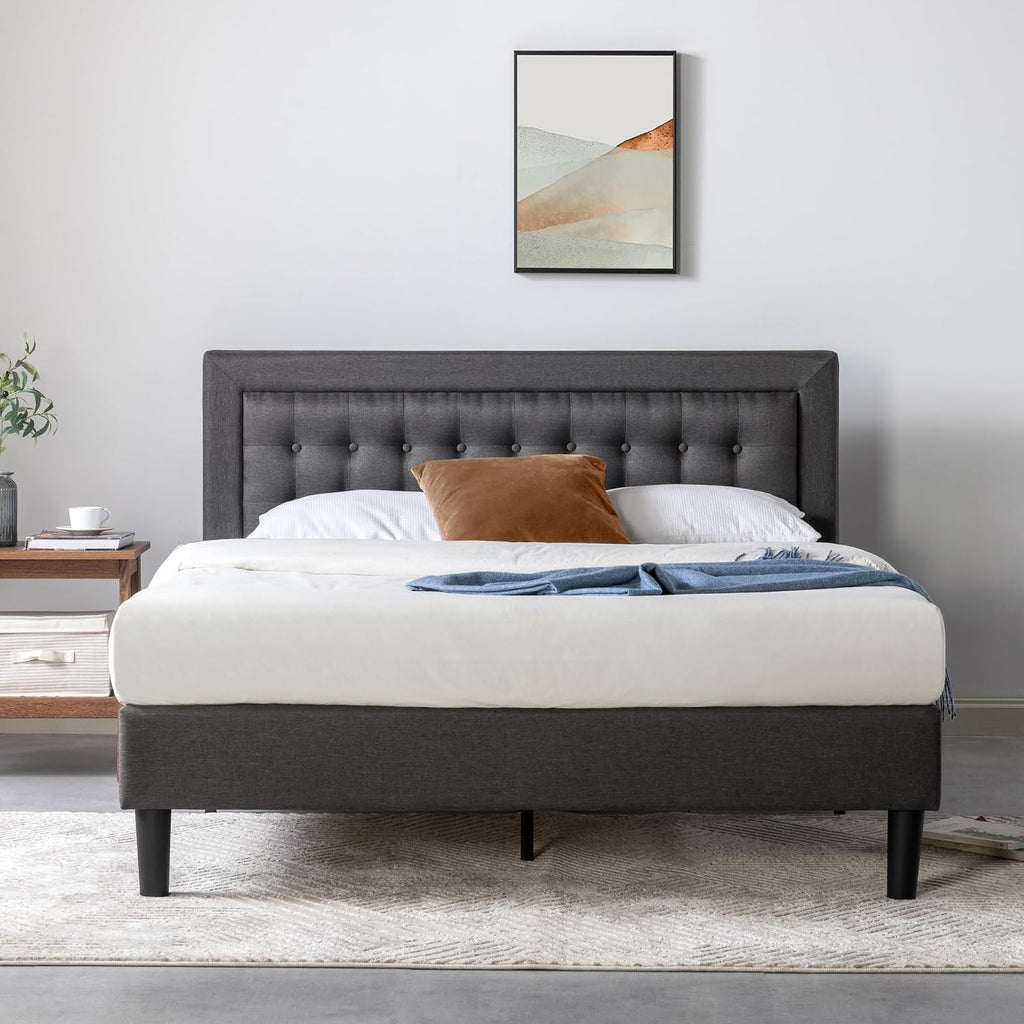 Zinus Dachelle Upholstered Platform Bed Frame, Mattress Foundation, Wood Slat Support, No Box Spring Needed, Easy Assembly, Dark Grey, Full