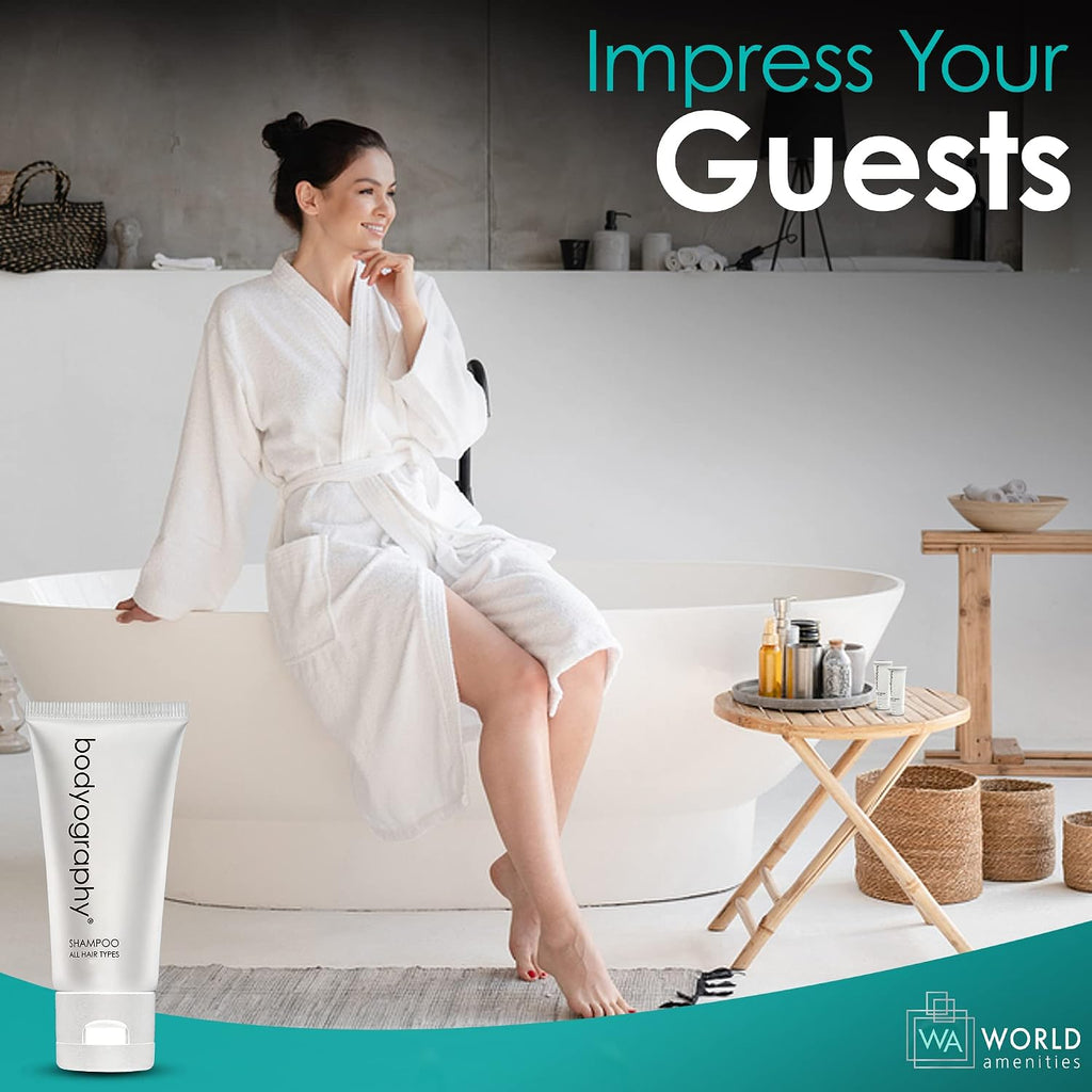 World Amenities - Bodyography blanc- Bulk Hand and Body Lotion | 300 Count | Vanilla White Tea, Mini Travel Size Toiletries (100% Recyclable Tube with Flip Top Cap) Hotel Amenities, for All Skin Types