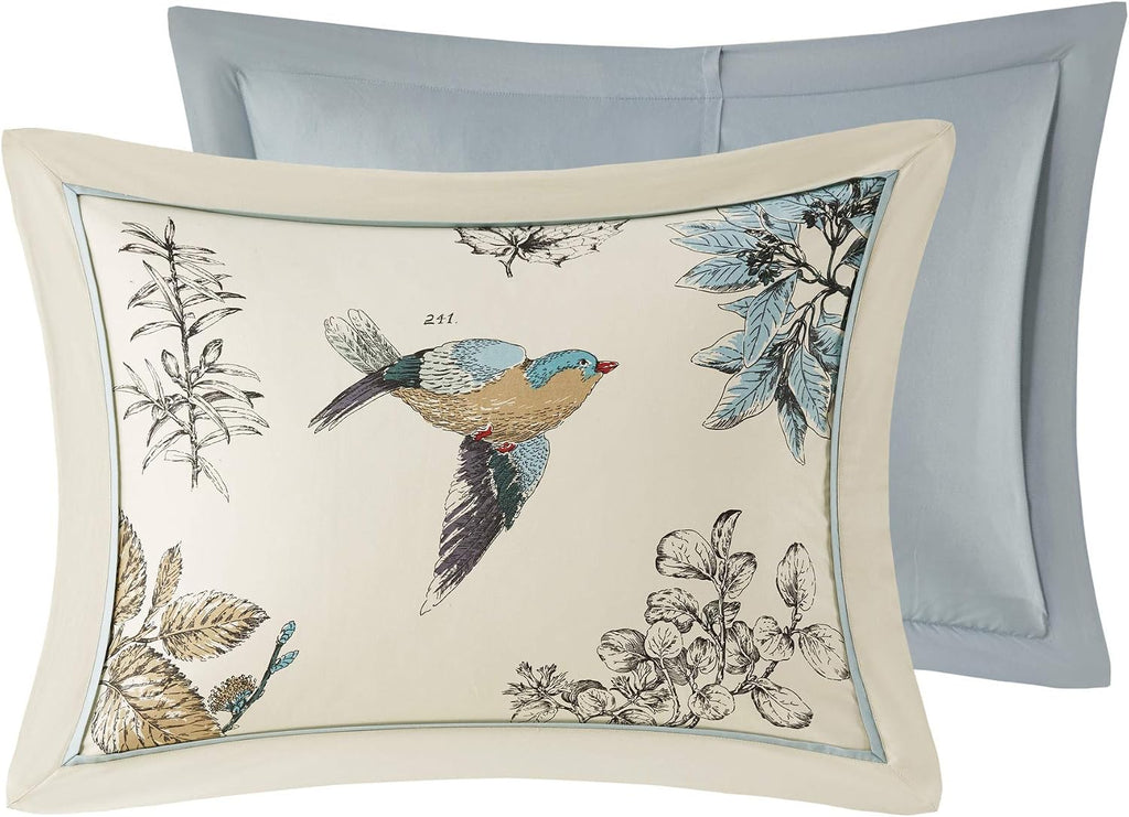 Madison Park Quincy Cozy Comforter Nature Scenery Design - All Season Bedding, Matching Bed Skirt, Decorative Pillows, Quincy, Leaf & Bird Khaki King(104'x92') 7 Piece