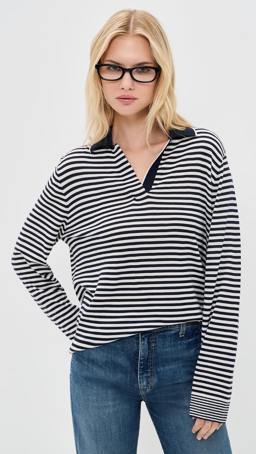 Theory Women's Striped Long Sleeve Polo