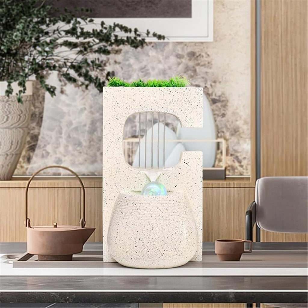 Tabletop Fountain Waterfall Minimalist Tabletop Fountain Water Features Indoor Waterfall Fountains for Home Office Decoration(Beige)