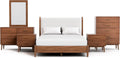 Furniture of America Wyatt Modern Solid Wood Bedroom Collection with Queen Bed Frame, Nightstands, Dresser with Mirror, Chest, No Box Spring Needed, Walnut, Boucle Platform, 6-Piece Set