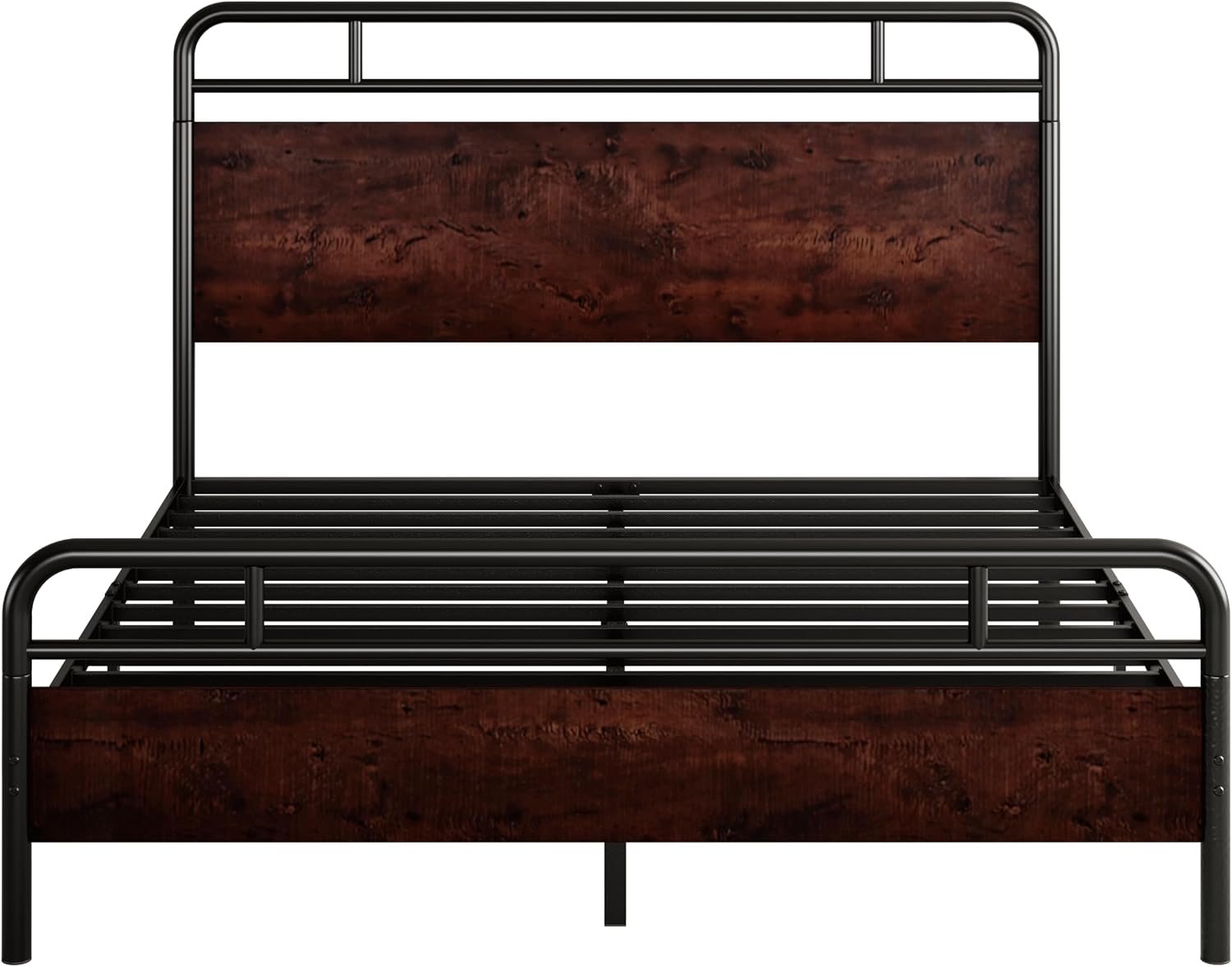 SHA CERLIN Full Size Bed Frame with Wooden Headboard and Footboard, Rounded Corner Metal Structure, Heavy Duty Slats with Under-Bed Storage, No Box Spring Needed, Mahogany