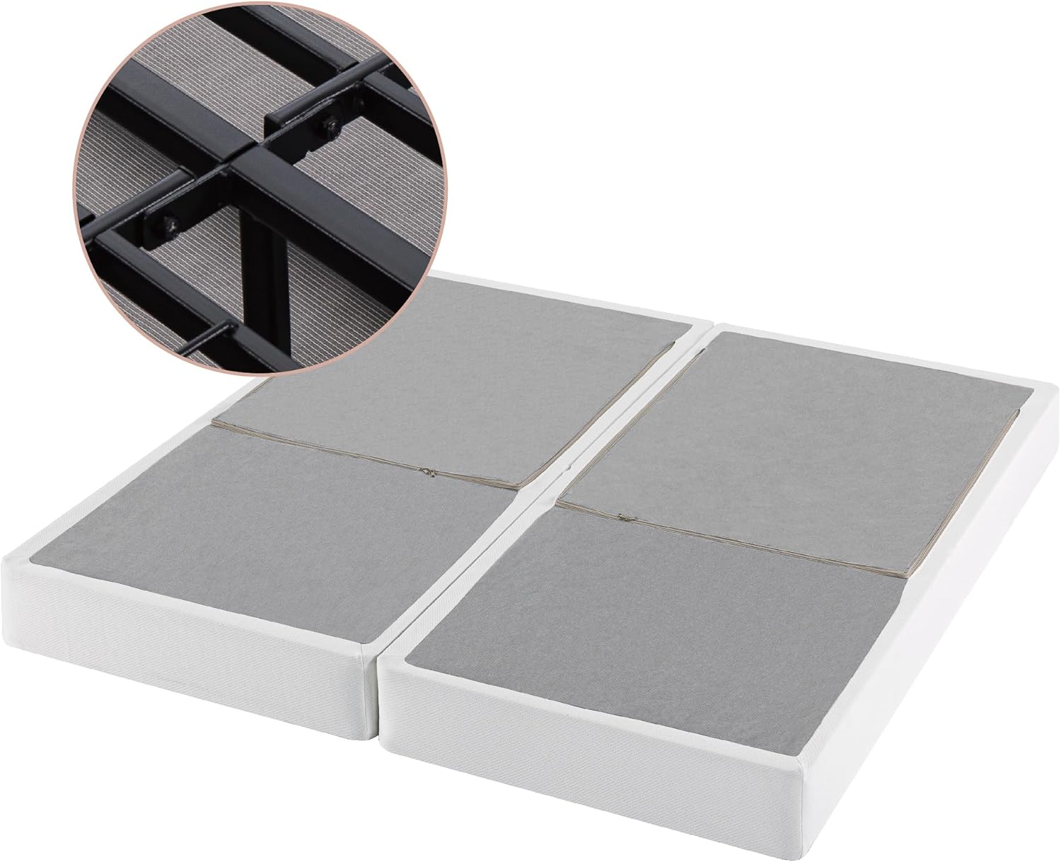 ZINUS 9 Inch No Assembly Metal Box Spring, Cool Mattress Foundation, Sturdy Metal Structure, Split King, White