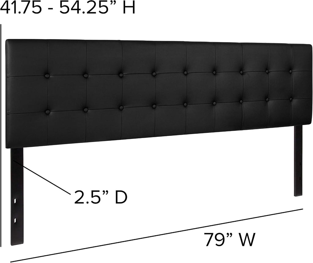 Flash Furniture Lennox Adjustable Height Button Tufted and Box Stitch Upholstered King Size Headboard in Black Vinyl