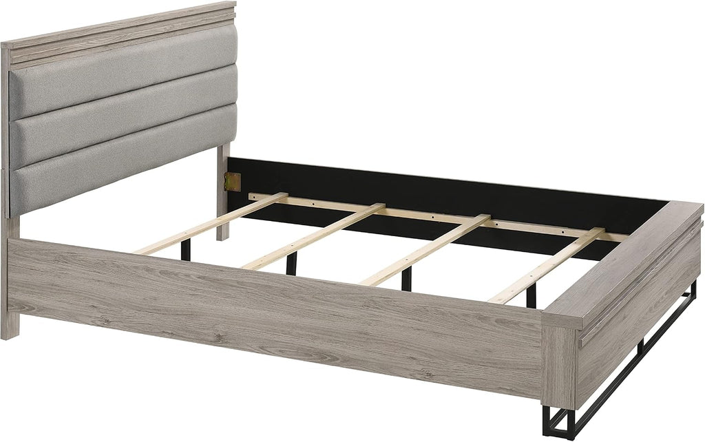 Roundhill Furniture Alvear Upholstered Wood Panel Bed, Dresser, Mirror, Nightstand, and Chest, Queen