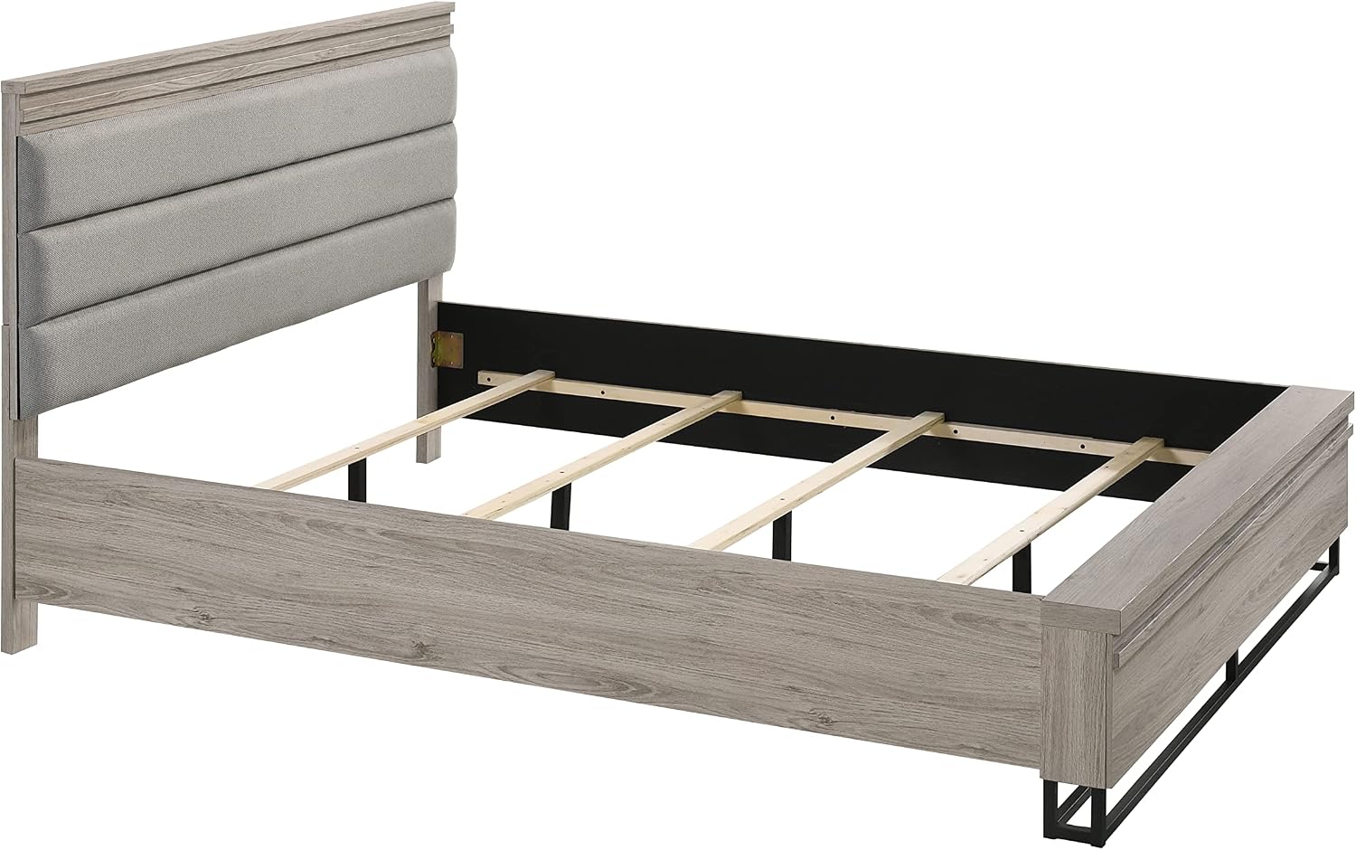 Roundhill Furniture Alvear Upholstered Wood Panel Bed, Dresser, Mirror, Nightstand, and Chest, Queen
