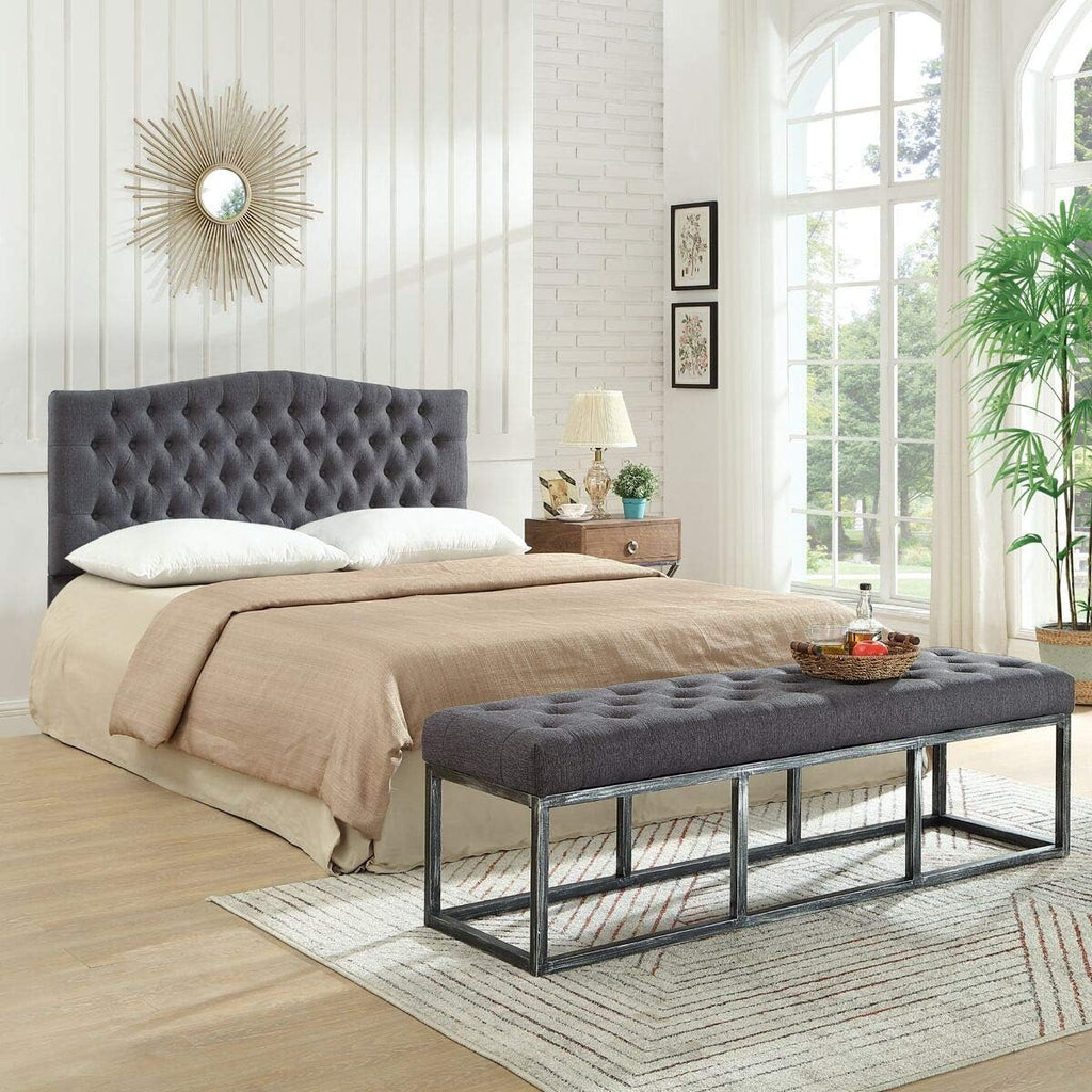 24KF Upholstered Tufted Button Linen Fabric Headboard,Comfortable Fashional Headboard Queen/Full Size,Dark Gray