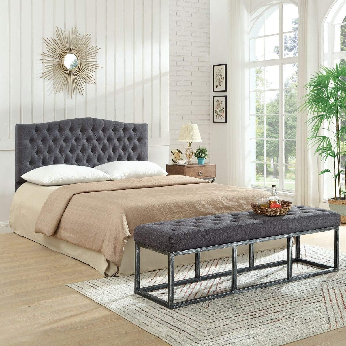 24KF Upholstered Tufted Button Linen Fabric Headboard,Comfortable Fashional Headboard Queen/Full Size,Dark Gray