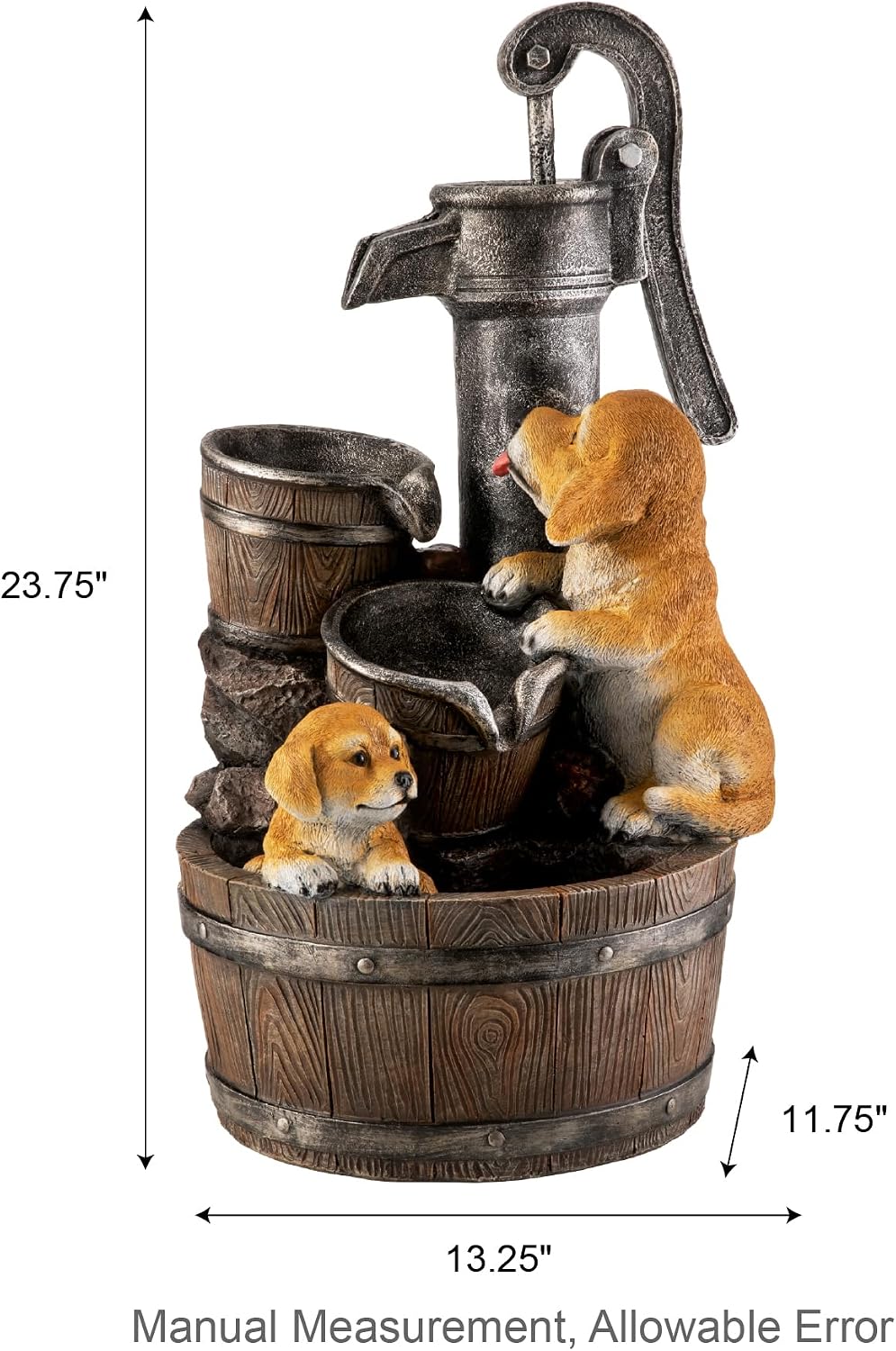 Glitzhome Water Fountain Outdoor, Outdoor Fountain with Lights & Pump, 23.75' H Cute Dog Playing Around The Water Polyresin Cascading Waterfall Floor Standing Water Feature for Garden, Patio