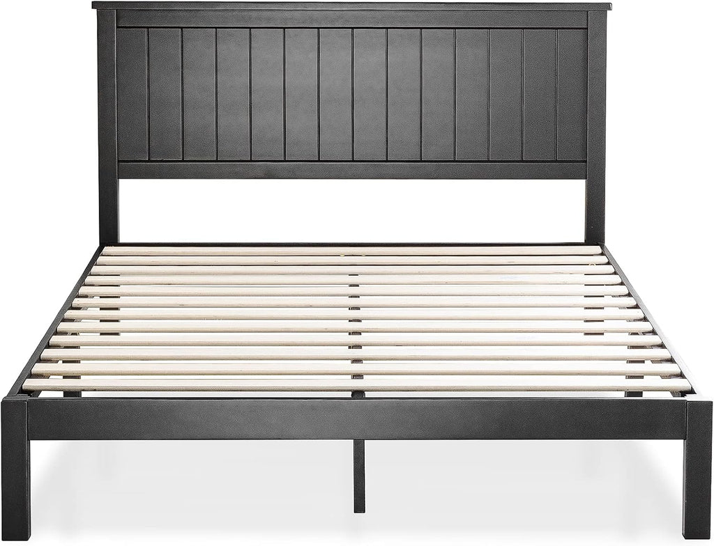 Zinus Santiago Wood Platform Bed Frame, Wood Slat Support, No Box Spring Needed, Easy Assembly, King, Black
