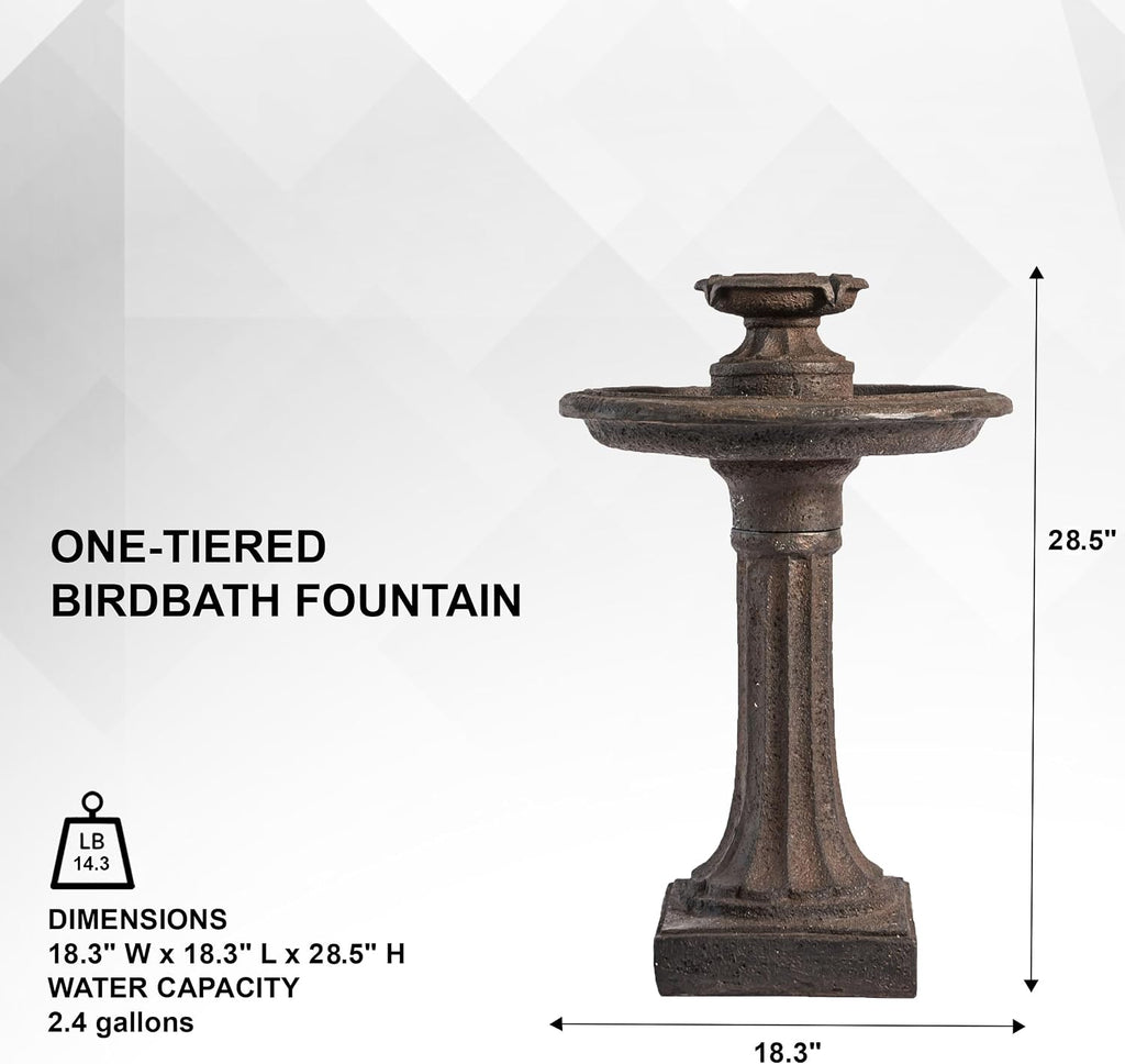 XBrand 28' Tiered Freestanding Classic Bird Bath Outdoor Water Fountain with Auto Shut-Off Pump, Brown